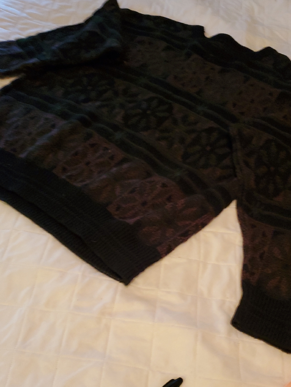 Men's Black Patterned Crewneck Sweater